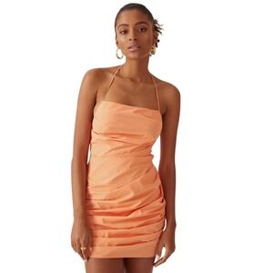 Amanda Uprichard Laconia Mini Dress Nectarine Orange Chain Halter Ruched Size S